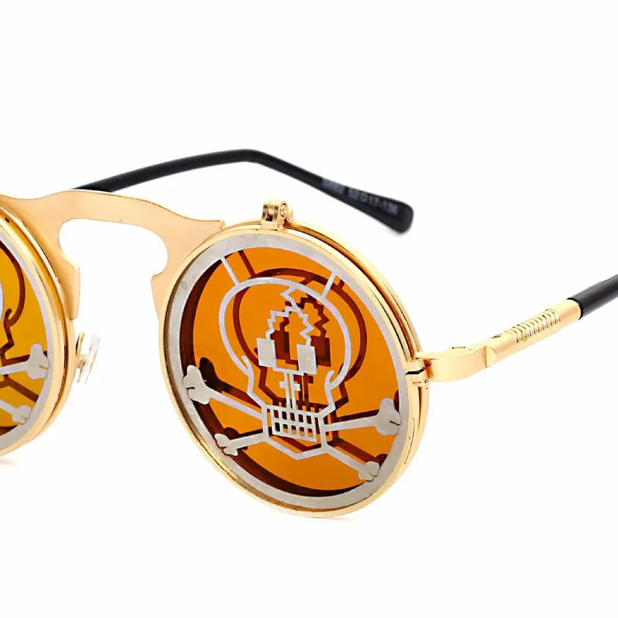 Punk Geometric Color Block Ac Round Frame Full Frame Men's Sunglasses