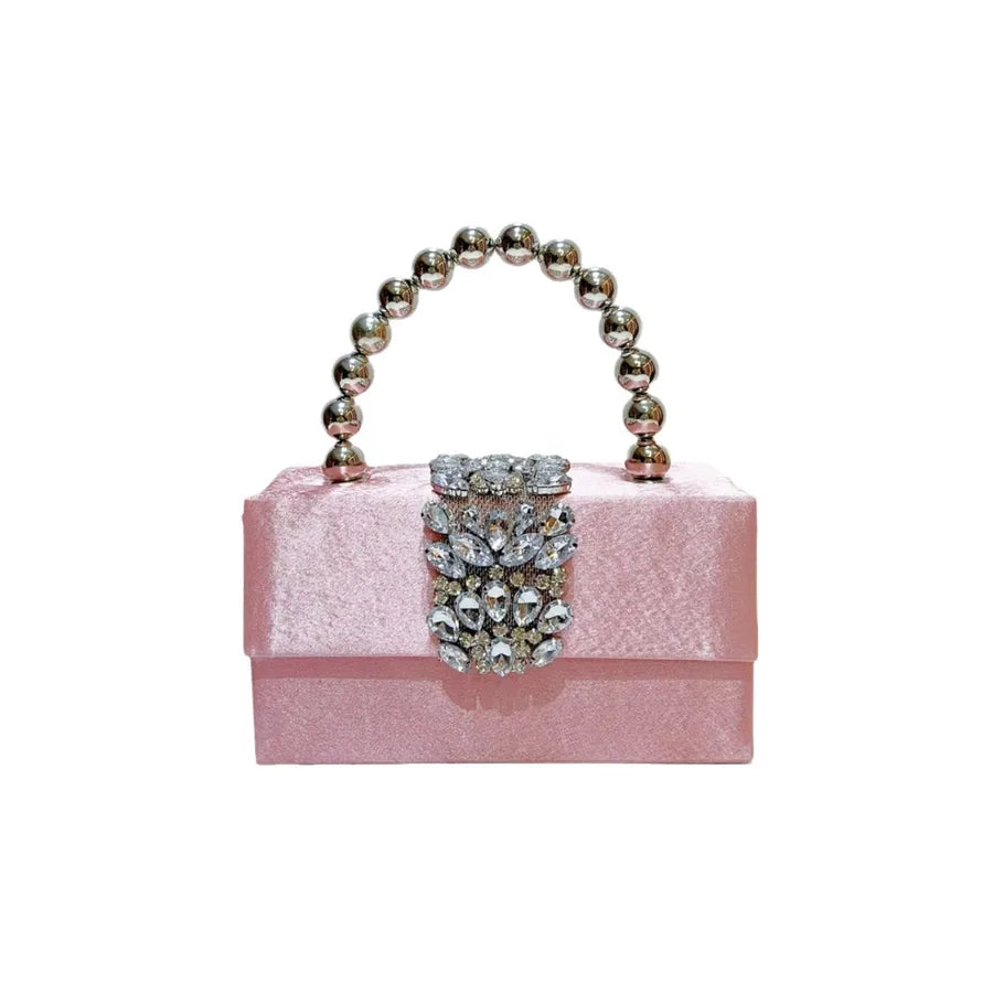 Shiny French Style Silk Satin Surface Pearl Box Handbag Women's Crossbody Bag For Party Elegant Fashionable Square Bag