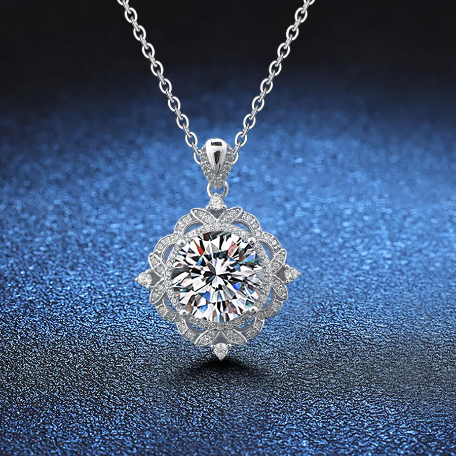 5 Karat Moissanite 925 Sterling Silver Pendant Necklace GRA Certificate Round Brilliant Cut Geometric White Gold Plated Pendant Necklace