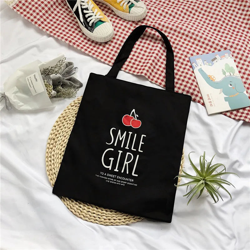 Women's Cute Basic Animal Letter Fruit Canvas Shopping bags
