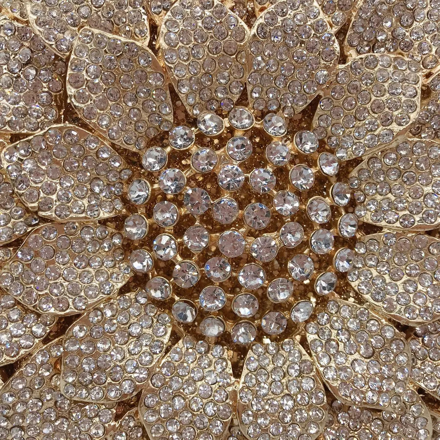 Gold Silver Rhinestone Metal Flower Round Evening Bags