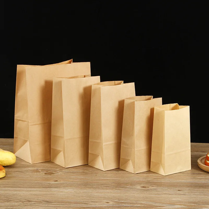 Thickened Food Kraft Paper Bag Customized Square Bottom Bag Baking Takeaway  and  Film Anti-oil Storage Packaging Bag