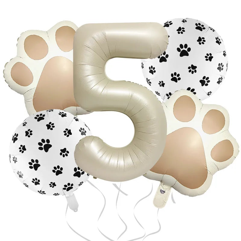 32-Inch Number Shaped Aluminum Foil Balloon Pet Animal Theme Paw Balloon Set Birthday Party Photography Props Celebration