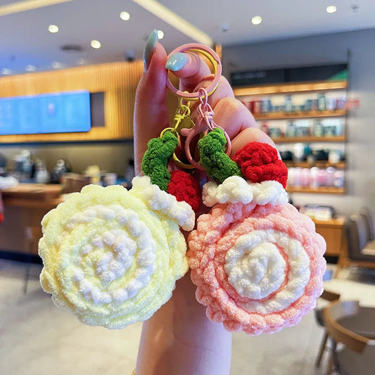 Creative Cartoon Plush Swiss Roll Keychain Cute Macaron Pendant Couple Bag Charm Small Gift Wholesale