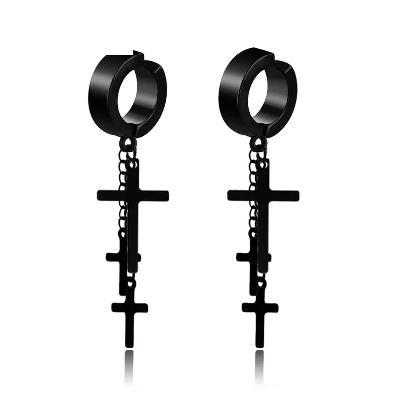 fashion black punk earrings titanium cross steel ear clips