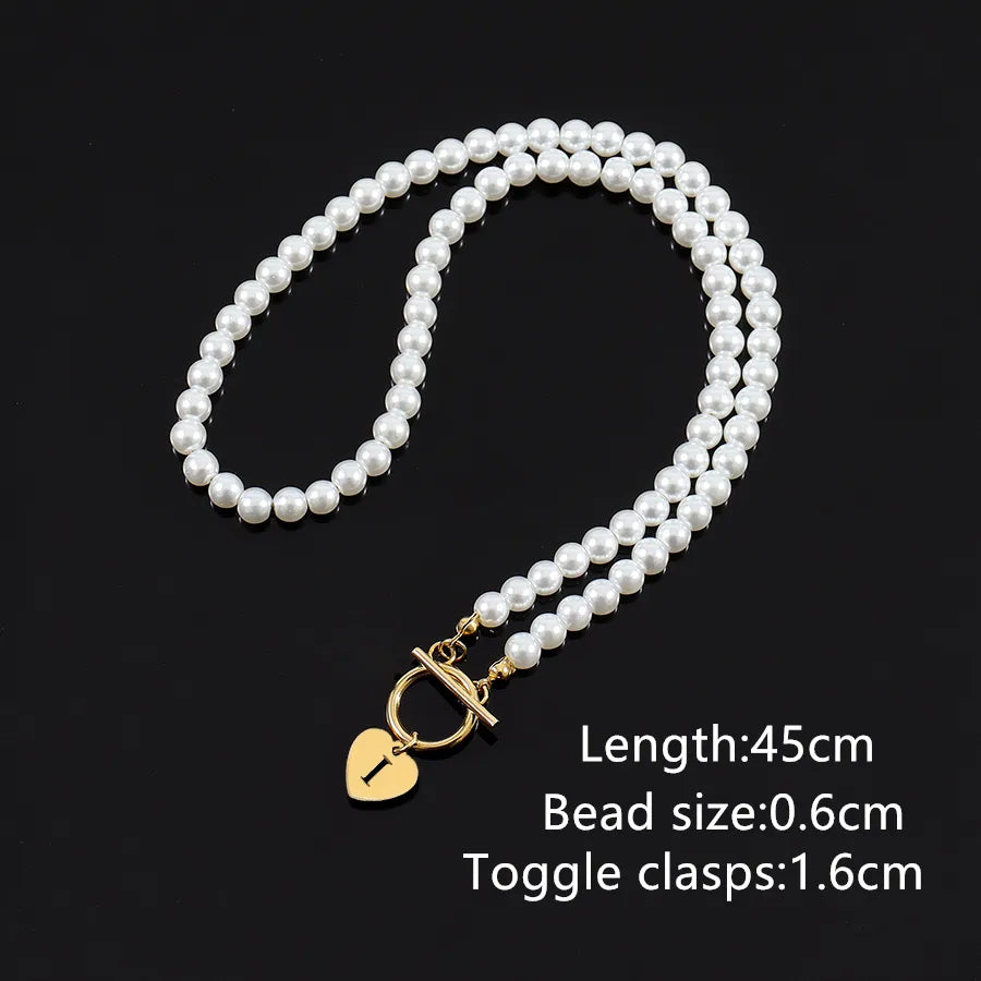 Elegant Simple Style Classic Style Letter Heart Shape 304 Stainless Steel Artificial Pearl Wholesale Pendant Necklace