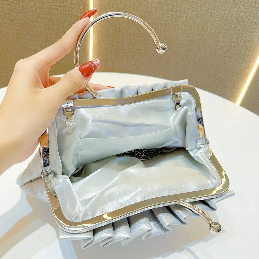 Elegant Diamond Embedded Evening Bag Women's Handbag Wedding Party Clutch Shoulder Crossbody Bag Fashionable PU Folded Shape