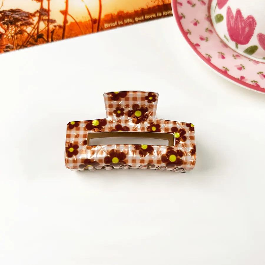 Retro PVC Floral Print Hair Claw New Elegance High-End Feeling Bun Shark Clip Small Flower Hair Clip Hair Accessories