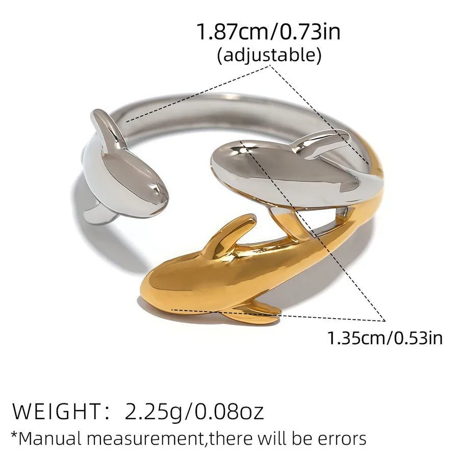 Wholesale Jewelry Hawaiian Vacation Beach Dolphin Fish 304 Stainless Steel 18K Gold Plated Marine Life Open Rings