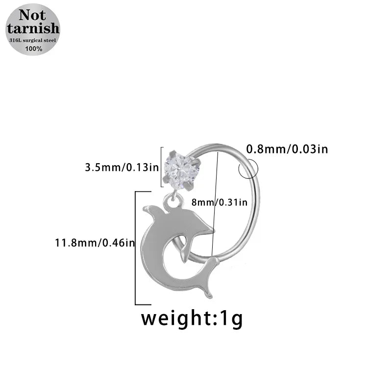 1 Piece Nose Rings & Studs Casual Simple Style Star Moon Fruit 316L Stainless Steel  Polishing Plating White Gold Plated Nose Rings & Studs