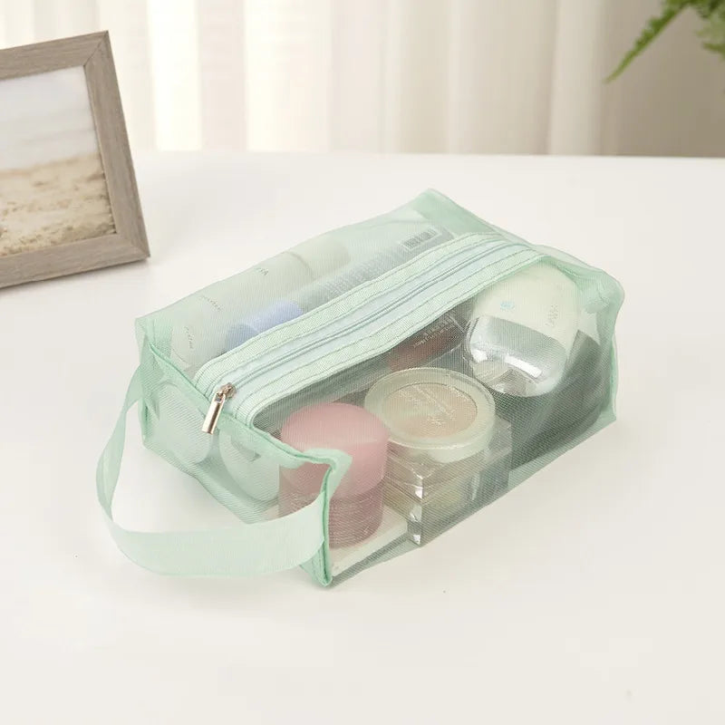 Travel Storage Three-piece Cosmetics Storage Bag Portable Travel Bag Mesh Storage Bag Folding Washable Coin Purse