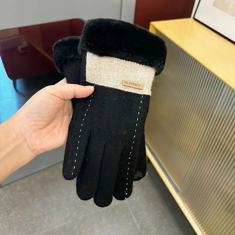 women's simple style solid color velvet polyester gloves 1 pair