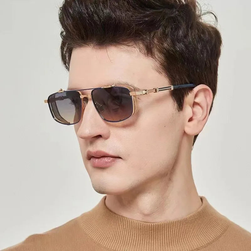 Vacation Simple Style Color Block Pc Gradient Tinted Lenses Square Full Frame Men's Sunglasses