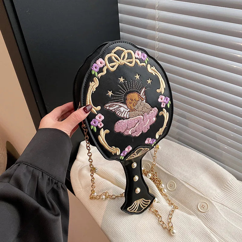 Women's Medium PU Bow Knot Elegant Streetwear Embroidery Oval Zipper Shoulder Bag