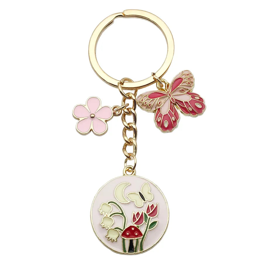 Cute Sweet Heart Shape Butterfly Alloy Enamel Bag Pendant Keychain