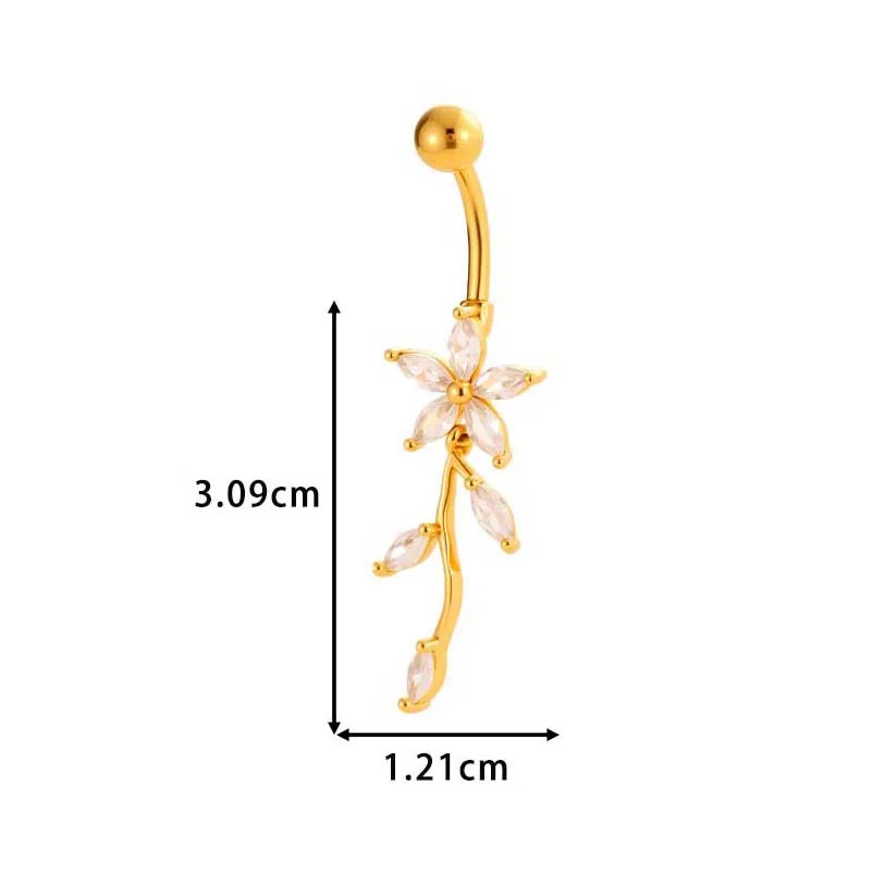 1 Piece Belly Rings IG Style Simple Style Classic Style Cross Flower Butterfly Copper Cross Flowers Butterfly Zircon Belly Rings