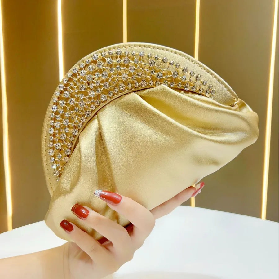 Elegant Cloud Shape Dinner Bag Women's Crossbody Handbag Shoulder Bag Sequin And Chain Detail Polyester Evening Clutch