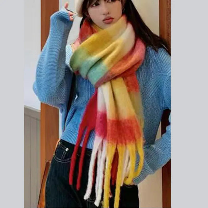 women's fashion stripe polyester tassel winter scarves