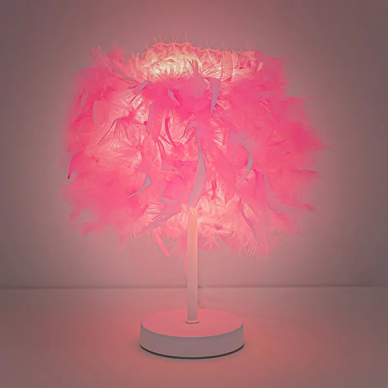 Nordic Creative Feather Lamp Luxury Minimalist Bedroom Decor Girls Heart Bedside Lamp Night Light Plug-In Power Supply Decoration