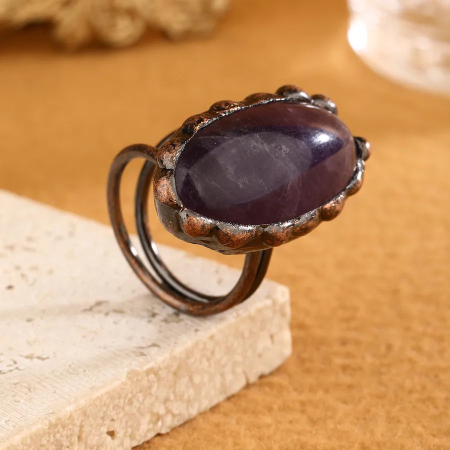 Vintage Style Baroque Style Irregular Copper Crystal Amethyst  Open Rings In Bulk