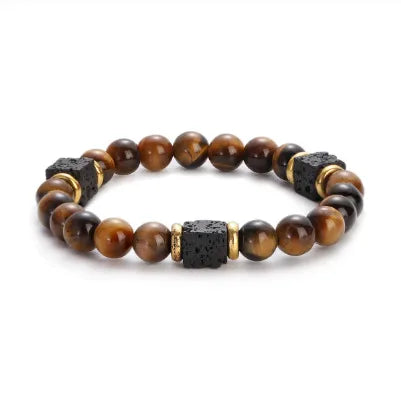 New Lava Cube Volcanic Stone Bracelet Men's Colorful Marble Glass Beads Retro Bracelet