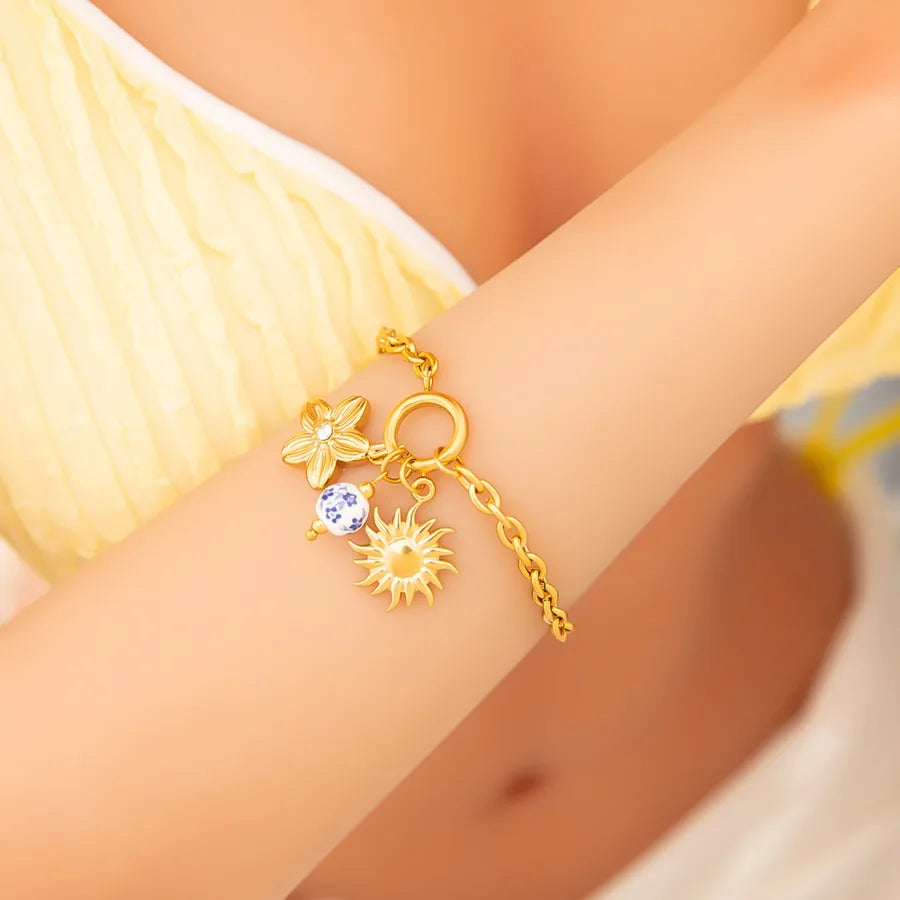 Luxurious Romantic Sun 304 Stainless Steel 18K Gold Plated cable chain Bracelets In Bulk
