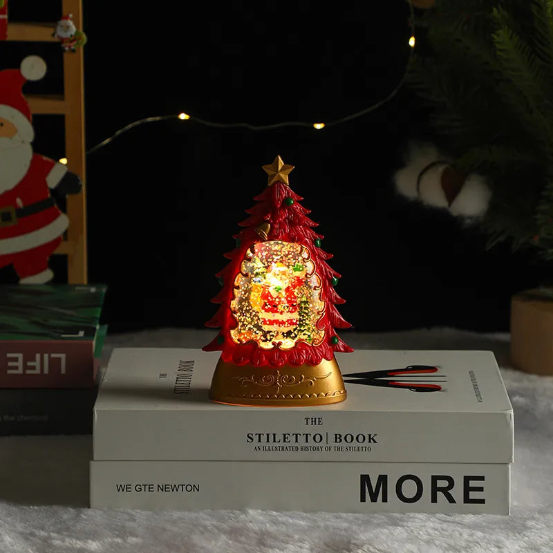 Christmas Decoration Santa Claus Plastic Figurine Water-Filled Night Lamp Decorative Crystal Light Christmas Party Gift