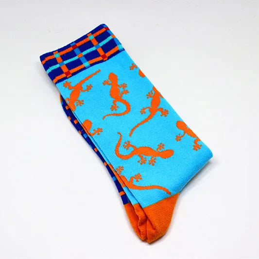 Men's Cartoon Style Color Block Cotton Crew Socks A Pair