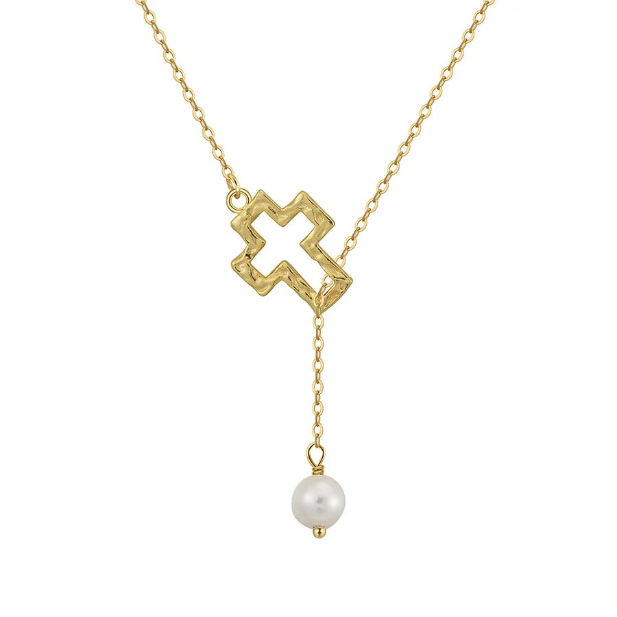 925 Sterling Silver Freshwater Pearl cable chain Plating Geometric Double Layer Necklaces Pendant Necklace Necklace