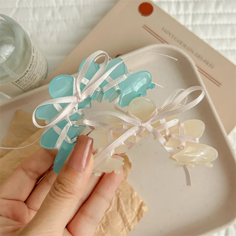 Ballet Style Acetate Hair Clip Shark Clamp Women's Sweet Butterfly Knot Hair Accessories For Back Of Head Hair Grabbing