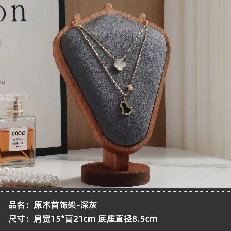 Walnut Texture Necklace Display Stand Mannequin Jewelry Showcase Window Display Props Luxury Wooden Real Material Exhibits