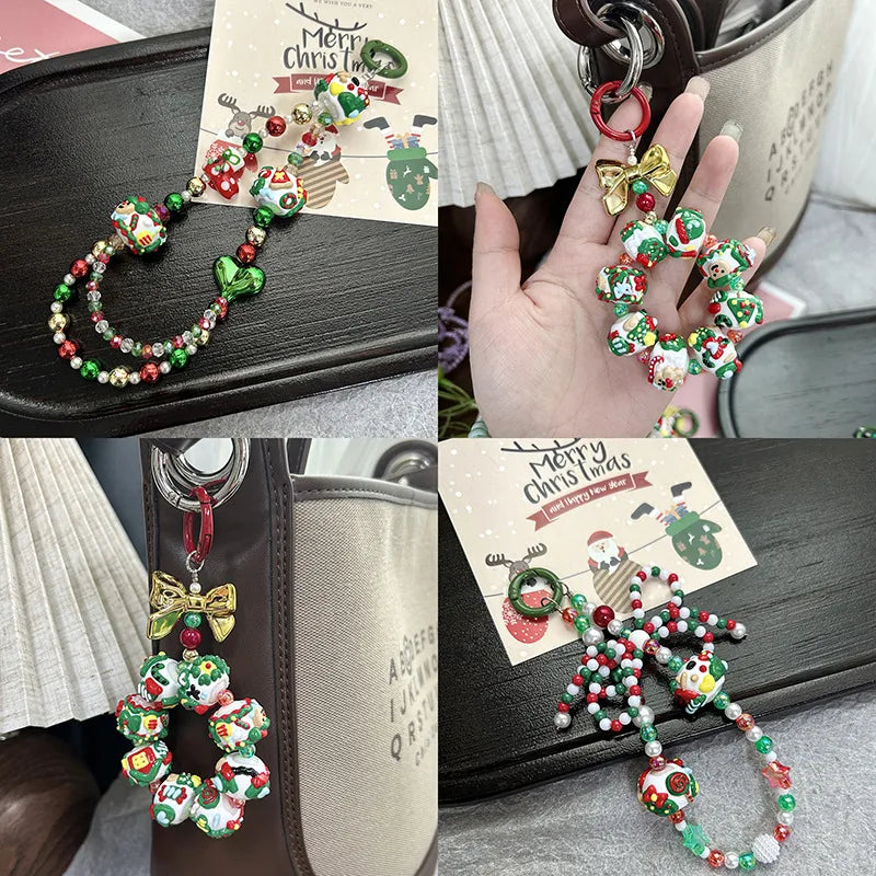 Acrylic Christmas Hand-Painted Gingerbread Man Cartoon Bead Pendant Handmade DIY Beaded Bracelet Phone Chain Accessories