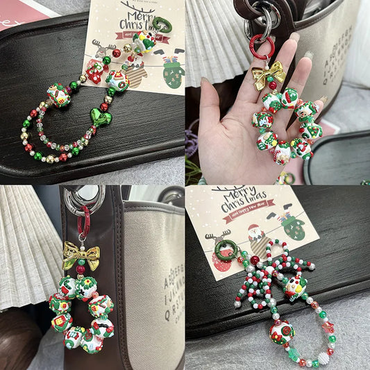 Acrylic Christmas Hand-Painted Gingerbread Man Cartoon Bead Pendant Handmade DIY Beaded Bracelet Phone Chain Accessories