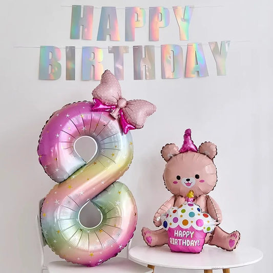 40-Inch Rainbow Star Gradient Colorful Balloons With Bow Knot Set Birthday Party Scene Decorations Digital Number Balloons