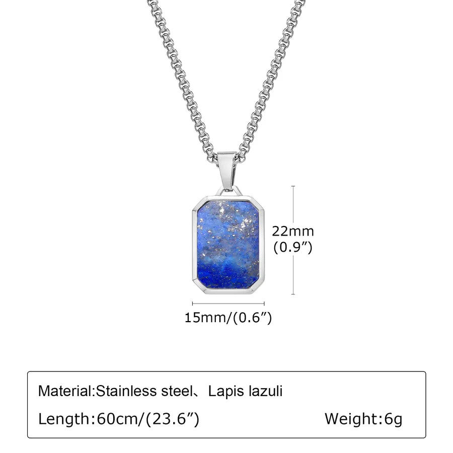Wholesale Jewelry Classic Style Rectangle 304 Stainless Steel Natural Stone Polishing Pendant Necklace