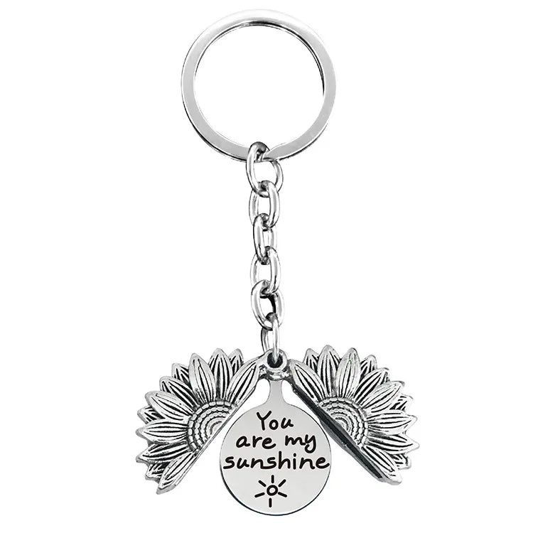 1 piece retro letter plant flowers metal plating keychain