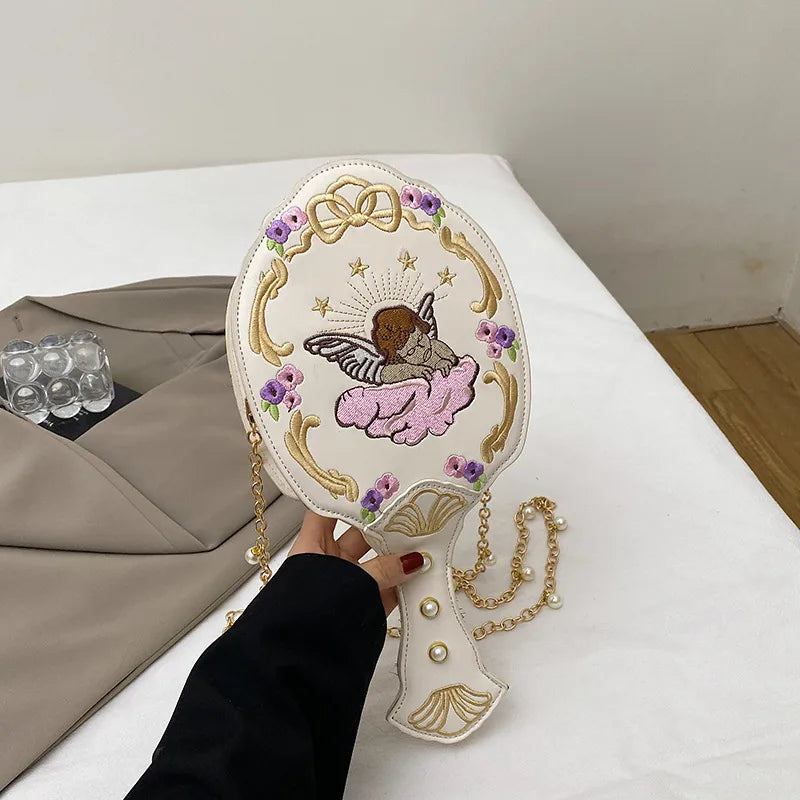 Women's Medium PU Bow Knot Elegant Streetwear Embroidery Oval Zipper Shoulder Bag