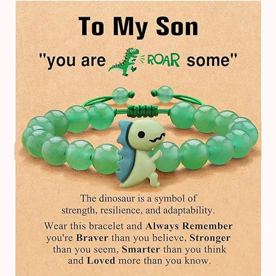 Fashionable Natural Stone Dinosaur Beads Bracelet For Back-To-School Graduation Birthday Gifts For Son Grandson Nephew Brother