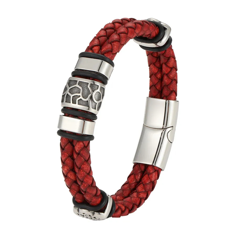 New   Ornament Men's Personality Vintage Genuine Leather Double Woven Bracelet Wholesale
