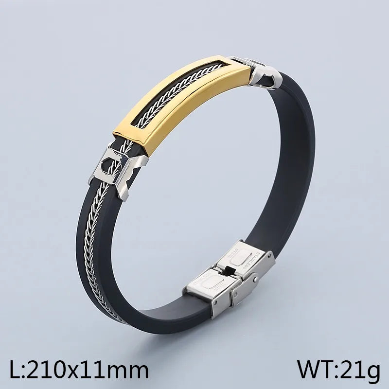 Business Classic Style Geometric 304 Stainless Steel Rubber 18K Gold Plated Men's Bangle