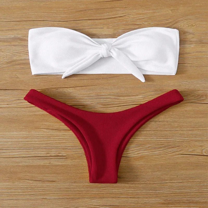 Women's Solid Color 2 Pieces Set Bikinis Swimwear