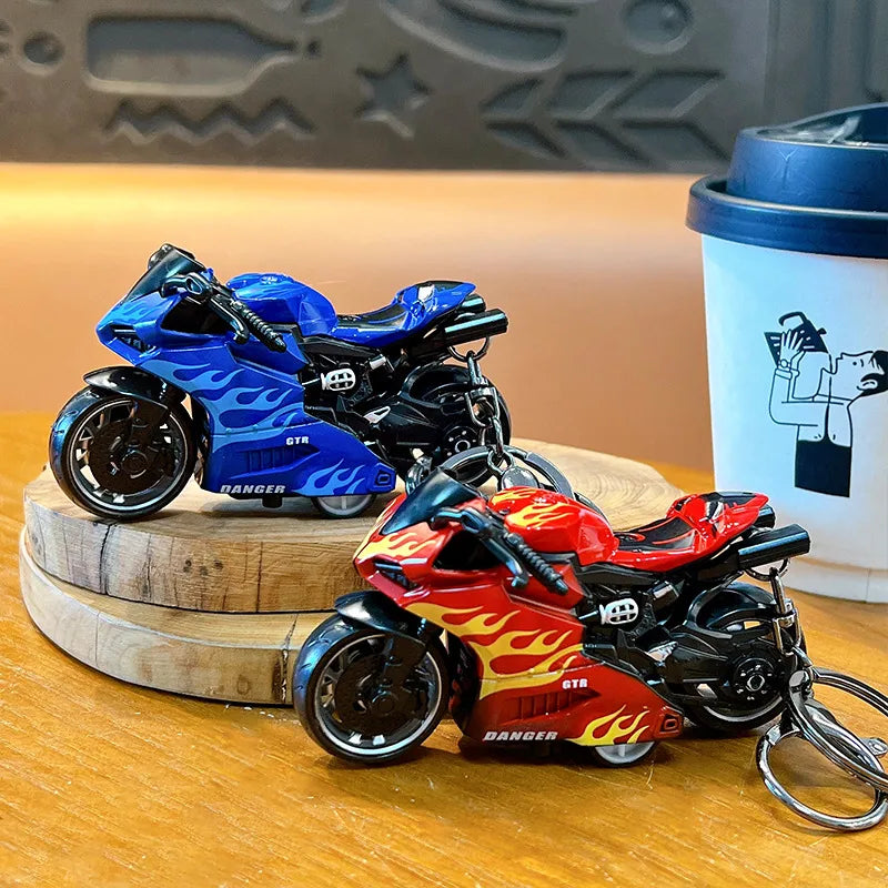 Cool Trendy Fire Dragon Motorcycle Keychain Fun Stress Relief Student Toy Motorcycle Keyring Cute ABS Material Birthday Gift
