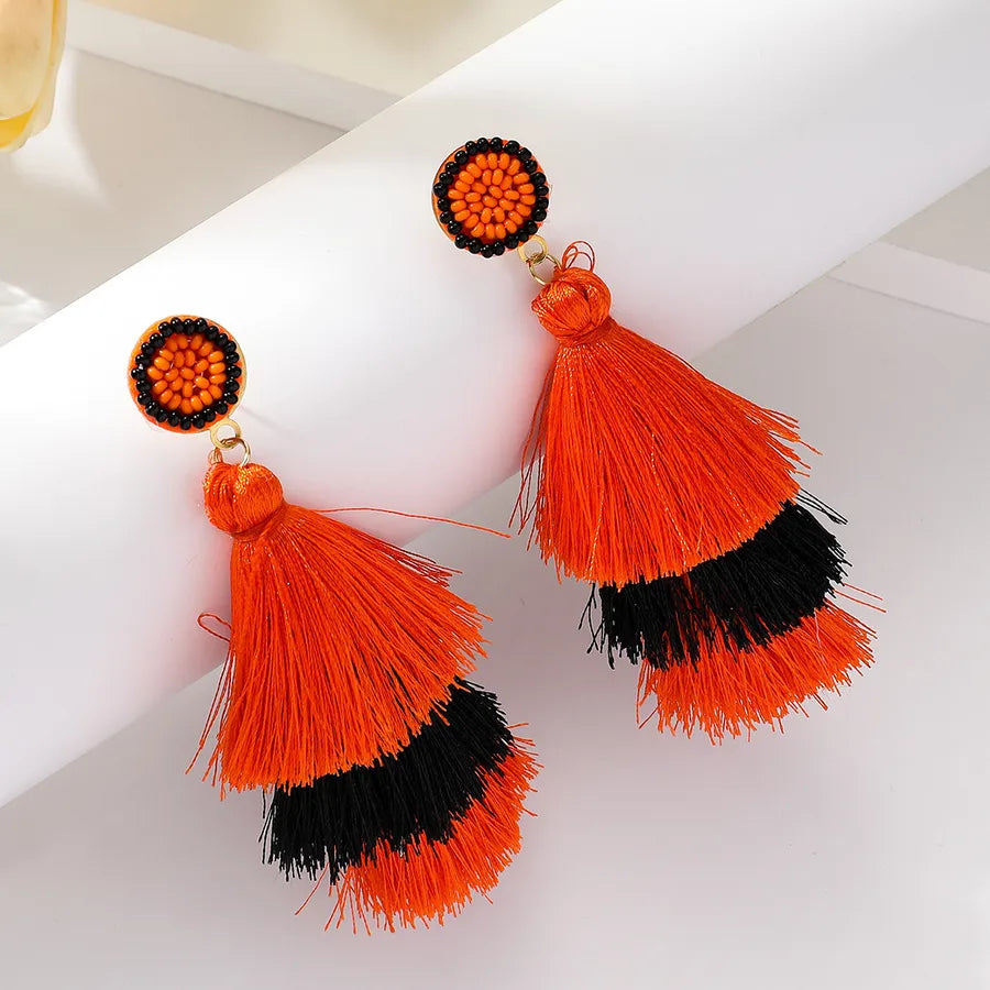 New Halloween Pumpkin Ear Cuff Quirky Individualistic Rice Bead Dangle Earrings Exaggerated Design Sense Fashion Jewelry