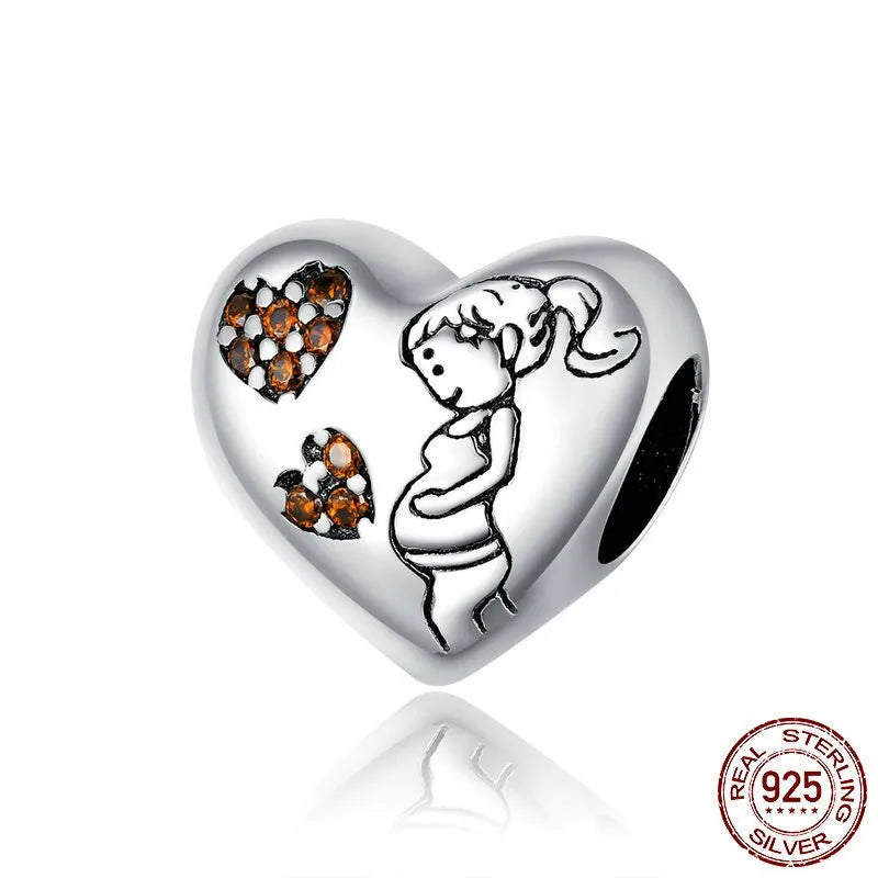 1 Piece 925 Sterling Silver Zircon Human Letter Heart Shape Polished Beads Jewelry Accessories