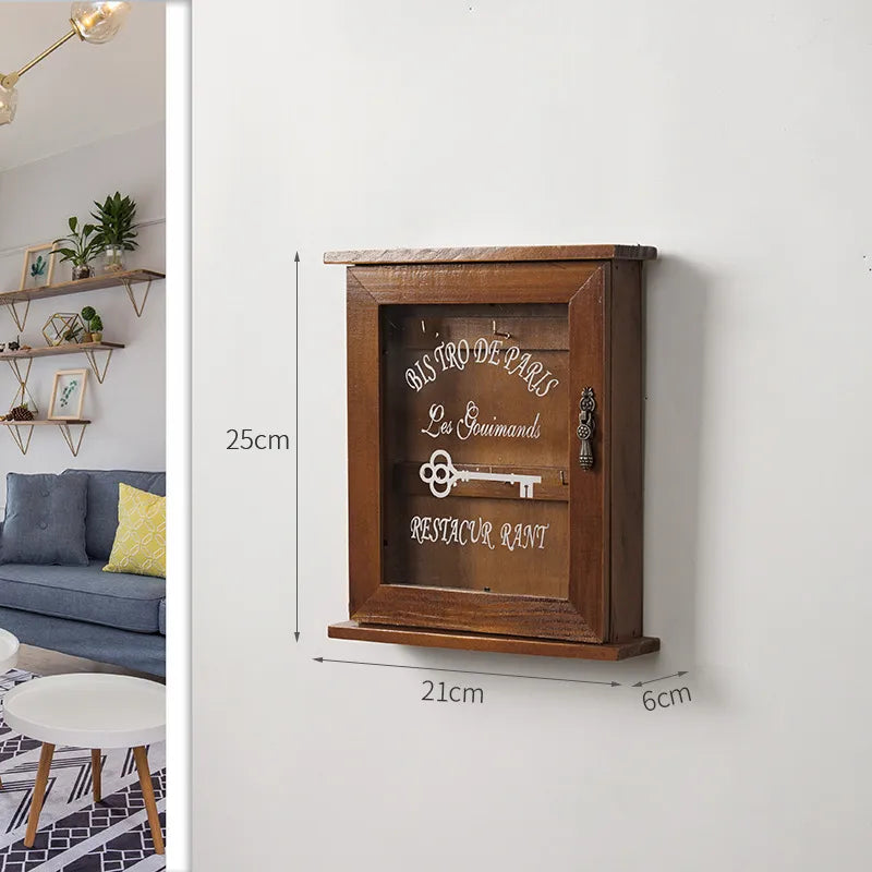 Retro Geometric Letter Arylic Wood pine Keys' box Wall Art