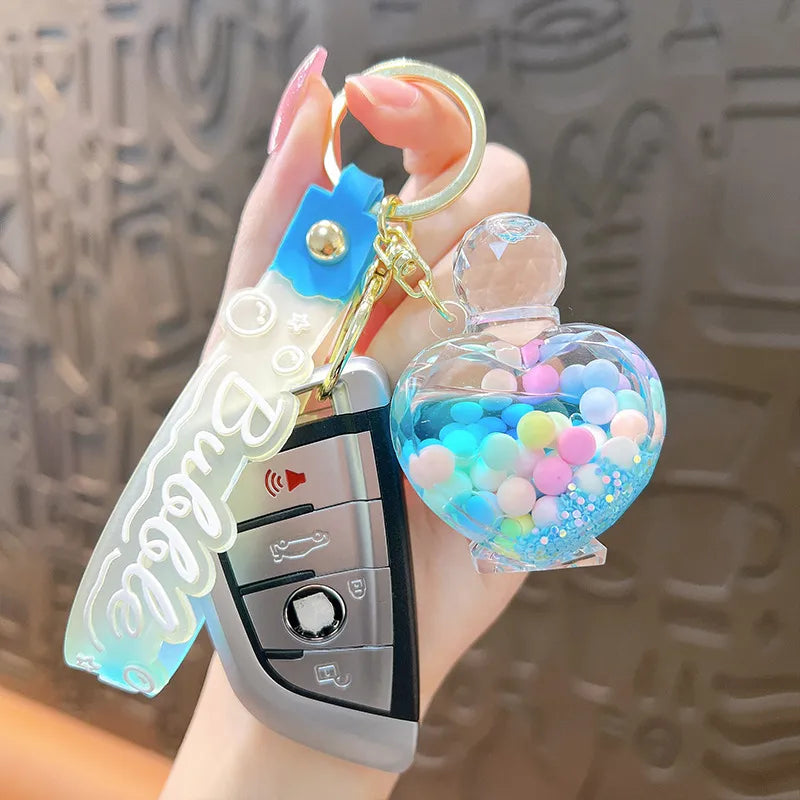 Acrylic Keychain Cute Sandflow Bottle Bag Pendant Toy Christmas Valentine Wedding Graduation Birthday Gift Keyring Decoration