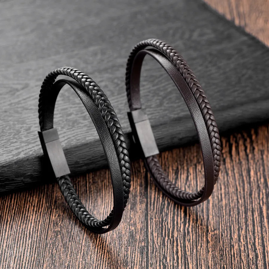 Casual Simple Style Geometric 304 Stainless Steel 316 Stainless Steel  Leather rope Braid Couple Men's wristband