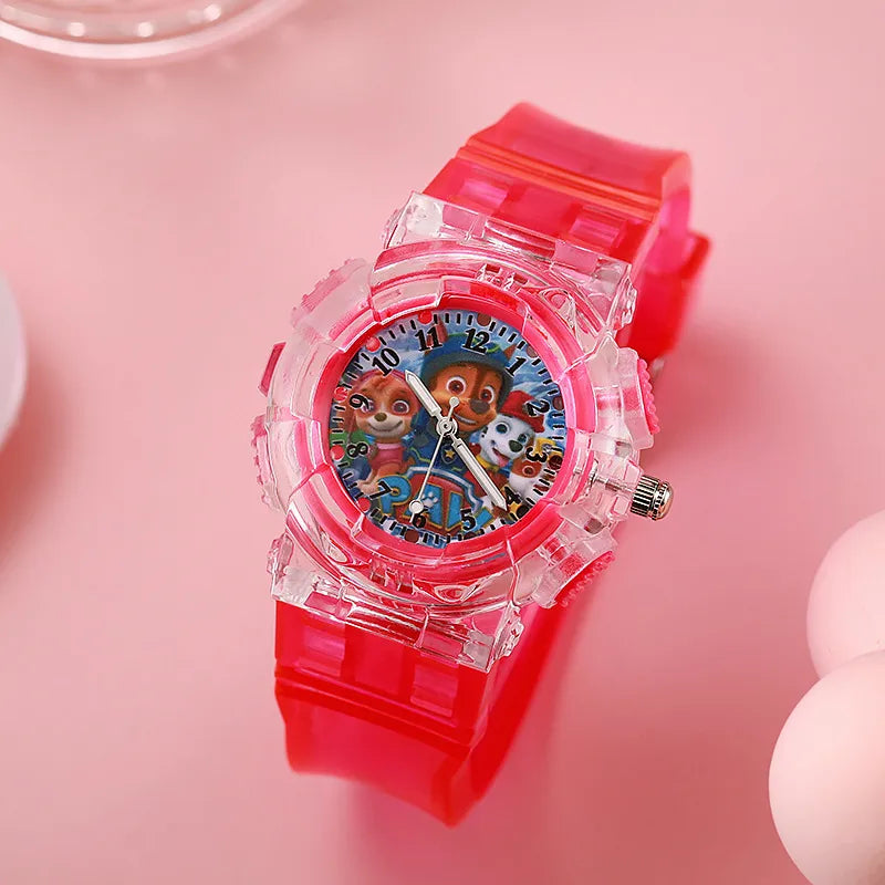 in stock Supply Children's Kindergarten Luminous Watch Wang Wang Team Colorful Flash Boys Quartz Wristwatch