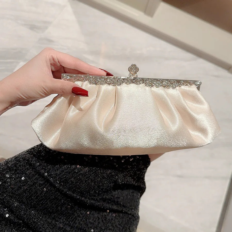 apricot silver black suede solid color rhinestone dumpling shape evening bags