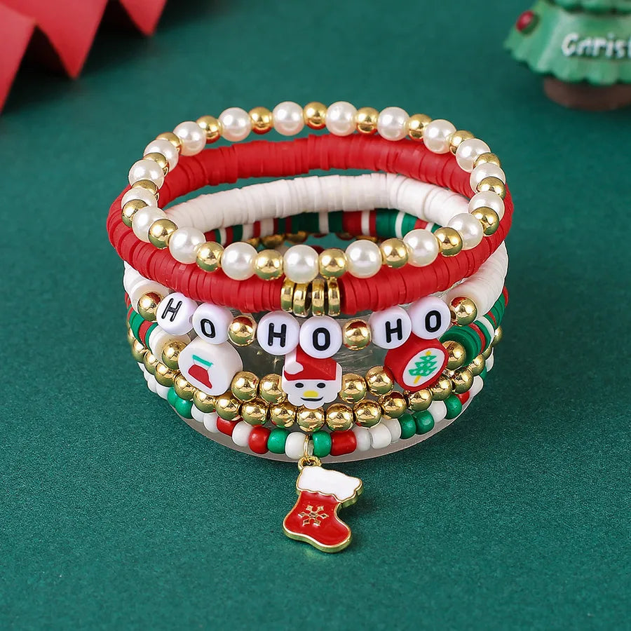 Christmas Theme Acrylic Bracelet Snowman Santa Claus Festive Beads Unisex Simple Style Handmade Jewelry Holiday Accessory